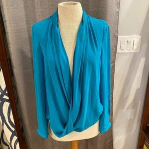 Tahari Teal Draped Open Blouse Sz Medium